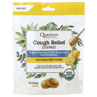 Quantum Health, Pastillas para aliviar la tos, Limón Meyer y miel, 5 mg, 18 pastillas