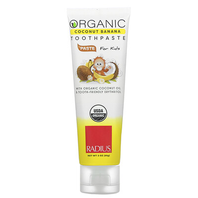 RADIUS Organic Toothpaste, For Kids, 6 Months+, Coconut Banana, 3 oz (85 g)