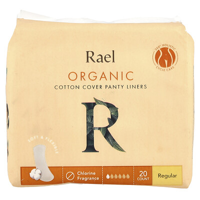 Rael  Organic Cotton Cover Panty Liners  Regular  20 Count