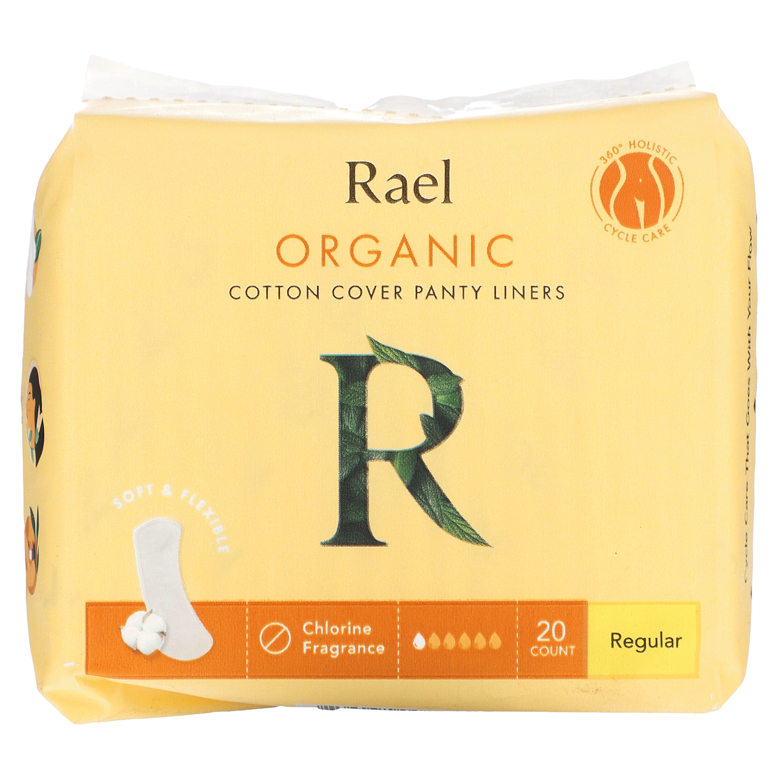 Rael, Inc., Organic Cotton Cover Panty Liners, Regular, 20 Count