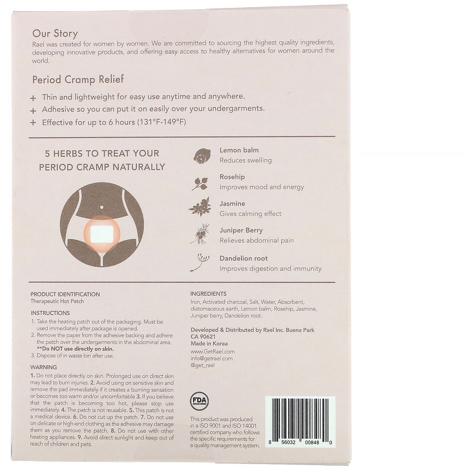 Rael, Natural Herbal Heating Patch, Period Cramp Relief, 3 Count, 20 g ...
