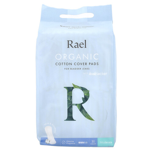 Rael Organic Cotton Cover Pads, For Bladder Leaks, Moderate, 30 Count