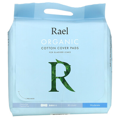 Rael Organic Cotton Cover Pads, For Bladder Leaks, Moderate, 30 Count