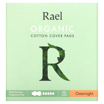 

Rael Organic Cotton Cover Pads with Double Wings Overnight 10 Count