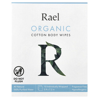 Rael, 有机棉身体湿巾，无香，10 片独立包装湿巾