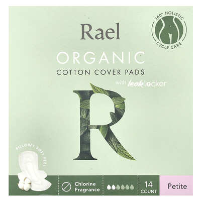 Rael  Organic Cotton Cover Pads with Leak Locker  Petite  14 Pads