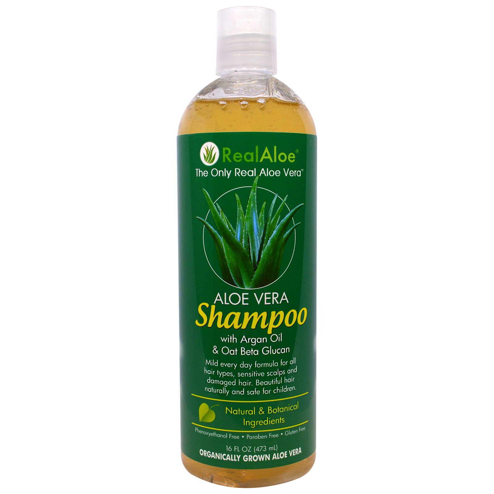 Real Aloe, Aloe Vera Shampoo with Argan Oil & Oat Beta Glucan, 16 fl oz