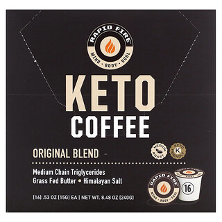 RAPIDFIRE, Cafelei Keto, amestec original, prăjire medie, 16 capsule, 0,53 oz (15 g) fiecare