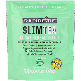 RAPIDFIRE, SlimTea, infusion Teatox 14 jours, thé Matcha, saveur citron, 14 sachets de thé