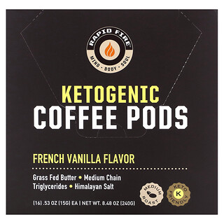 RAPIDFIRE, Paste de cafea ketogenă, vanilie franceză, prăjire medie, 16 păstăi, 8,48 oz (240 g)