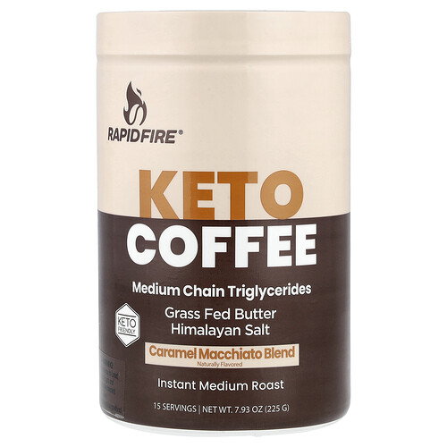 RAPIDFIRE, Keto Coffee, Instant, Medium Roast, Caramel Macchiato, 7.93 oz (225 g)