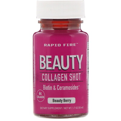 RAPIDFIRE Beauty Collagen Shot, Biotin & Ceramosides, коллагеновый напиток для сохранения красоты, ягода, 6 г, 50 мл (1,7 унции)