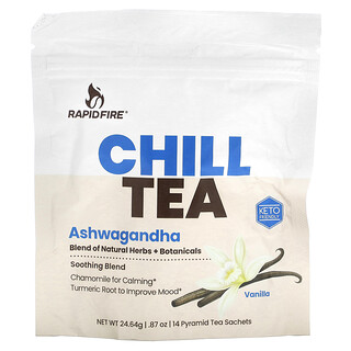 RAPIDFIRE, Ceai Chill, Ashwagandha, Vanilie, 14 plicuri de ceai piramidal, 0,87 oz (24,64 g)