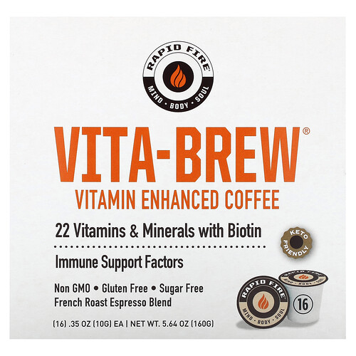 RAPIDFIRE, Vita-Brew, Vitamin-Enhanced-Kaffee, French Roast Espresso Blend, 16 K-Tasse, je 10 g (0,35 oz.)
