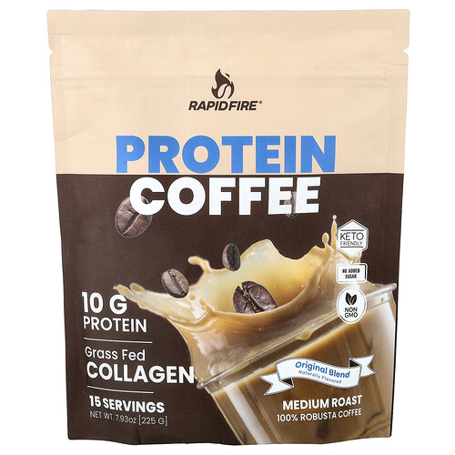 RAPIDFIRE, Protein Coffee, Protein Coffee, Original Blend, Medium Roast, Proteinkaffee, Originalmischung, mittlere Röstung, 225 g (7,93 oz.)