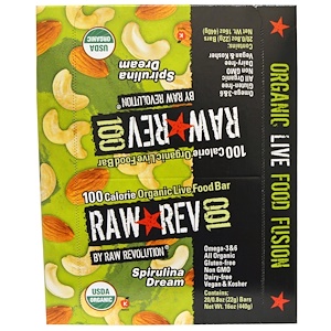 Отзывы о Ро Революшен, Raw Rev 100, Organic Live Food Bar, Spirulina Dream, 20 Bars, 0.8 oz (22 g) Each