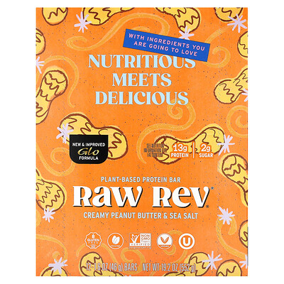 Raw Rev  Plant-Based Protein Bar  Creamy Peanut Butter & Sea Salt  12 Bars  1.6 oz (46 g) Each