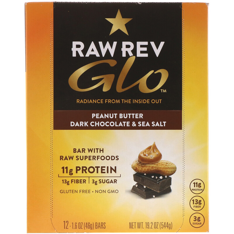 Raw Rev, Glo, Peanut Butter Dark Chocolate & Sea Salt, 12