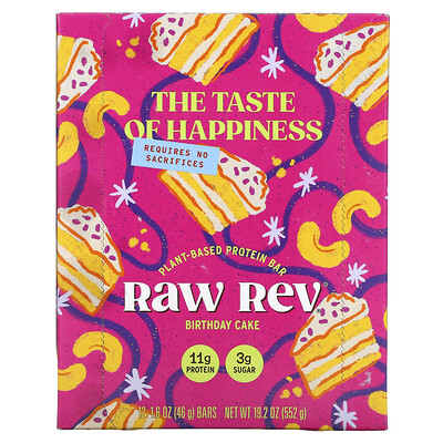 

Raw Rev Plant-Based Protein Bar Birthday Cake 12 Bars 1.6 oz (46 g) Each