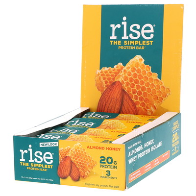 Купить Rise Bar Самый простой протеиновый батончик, миндальный мед, 12 батончиков по 60 г (2, 1 унции)