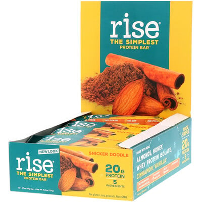 Rise Bar THE SIMPLEST PROTEIN BAR, Snicker Doodle, 12 Bars, 2.1 oz (60 g) Each