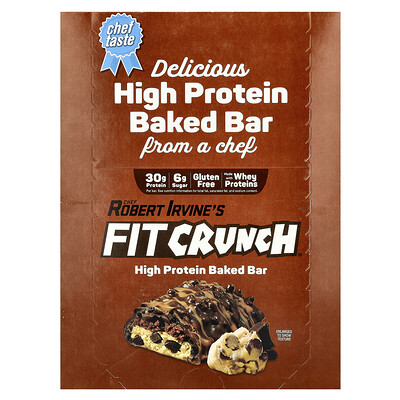 FITCRUNCH  High Protein Baked Bar  Chocolate Chip Cookie Dough  12 Bars  3.10 oz (88 g) Each