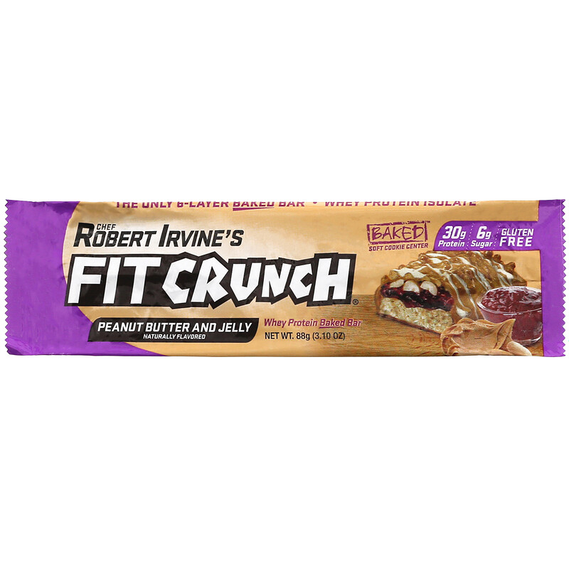FITCRUNCH, Whey Protein Baked Bar, Peanut Butter and Jelly, 12 Bars, 3.