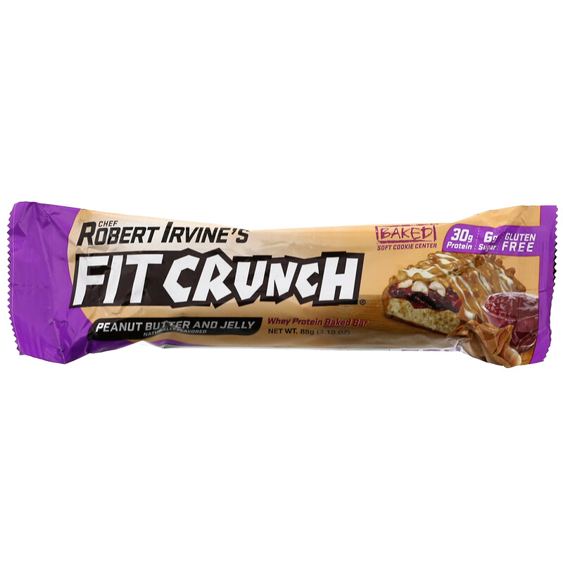 FITCRUNCH, Whey Protein Baked Bar, Peanut Butter and Jelly, 12 Bars, 3.
