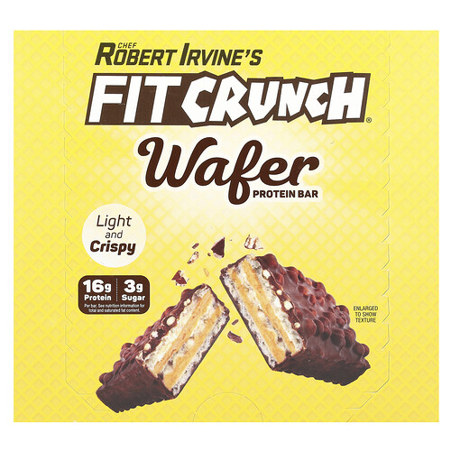 Fitcrunch Wafer Protein Bar, Chocolate Peanut Butter, 9 Bars, 1.59 oz (45 g) Each