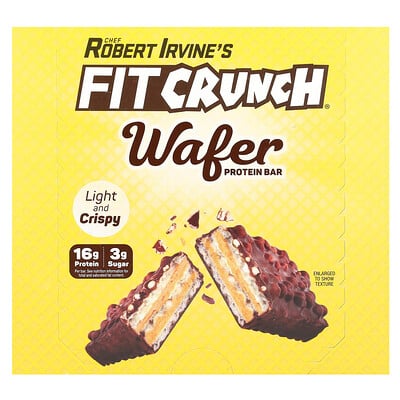FITCRUNCH  Wafer Protein Bar  Chocolate Peanut Butter  9 Bars  1.59 oz (45 g) Each