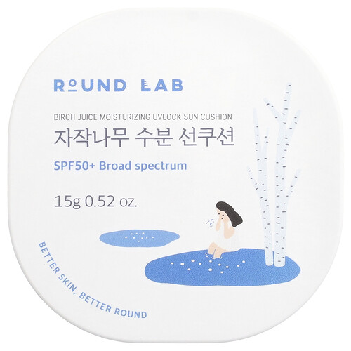 Round Lab, Birch Juice Moisturizing UVLock Sun Cushion, feuchtigkeitsspendendes UVLock-Sonnenkissen, LSF 50+, 15 g (0,52 oz.)