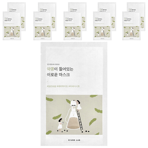 Round Lab, Soybean Beauty Mask, Beauty-Maske mit Sojabohnen, 10 Tuchmasken, je 27 ml (0,91 fl. oz.).
