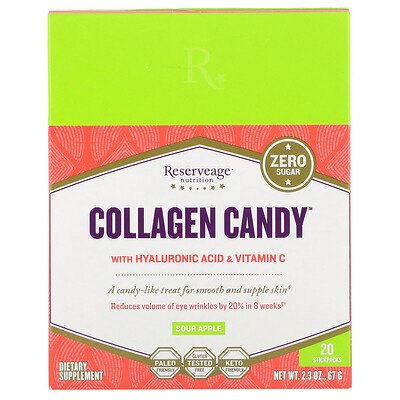 ReserveAge Nutrition Collagen Candy, Sour Apple, 20 Stickpacks, 2.3 oz (67 g)