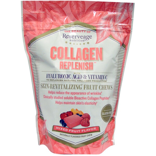 ReserveAge Nutrition‏, תוסף Collagen Replenish לחידוש הקולגן, בטעמי פירות, 60 חטיפים לעיסים