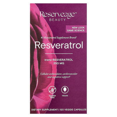Reserveage Beauty  Resveratrol  250 mg  120 Veggie Capsules