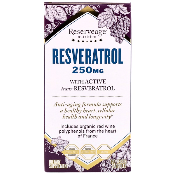 ReserveAge Nutrition, Resveratrol mit aktivem Trans-Resveratrol, 250 mg, 120 vegetarische Kapseln