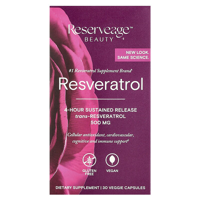 Reserveage Beauty  Resveratrol  Trans-Resveratrol  500 mg  30 Veggie Capsules