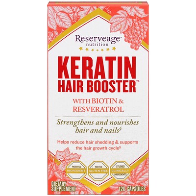 ReserveAge Nutrition Keratin Hair Booster с биотином и ресвератролом, 120 капсул