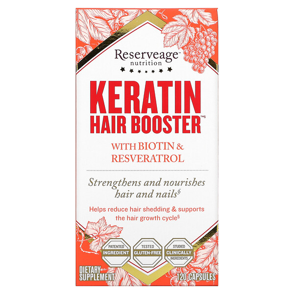 Keratin Hair Booster with Biotin & Resveratrol, 120 Capsules