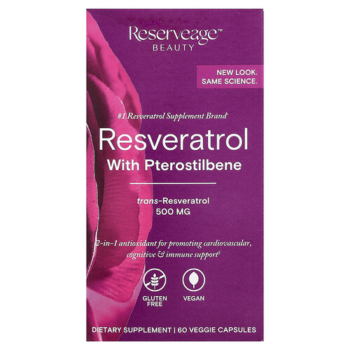 Reserveage Beauty Resveratrol with Pterostilbene, 60 Veggie Capsules