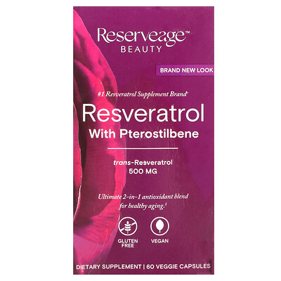 Product Image for Reserveage Beauty, Resveratrol with Pterostilbene , 500 mg, 60 Veggie Capsules