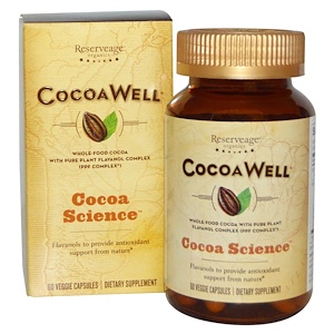 Отзывы о Резервеаге Нутритион, CocoaWell, Whole-Food Cocoa with Pure Plant Flavanol Complex, 60 Veggie Caps