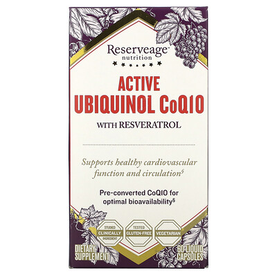 ReserveAge Nutrition Active Ubiquinol CoQ10 with Resveratrol, 60 Liquid Capsules