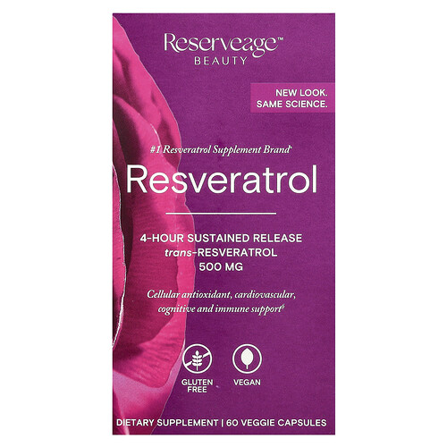Reserveage Beauty, Resveratrol, Trans-Resveratrol, 500 mg, 60 Veggie Capsules