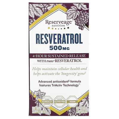 ReserveAge Nutrition Ресвератрол, 500 мг, 60 растительных капсул