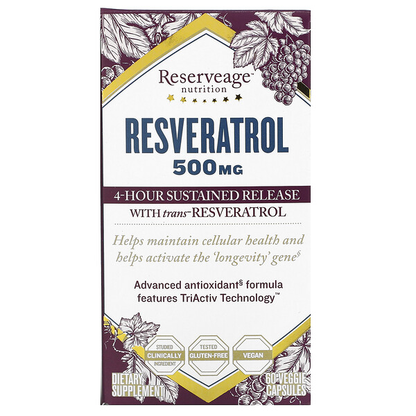 ReserveAge Nutrition‏, רזברטרול, 500 מ"ג, 60 כמוסות צמחיות