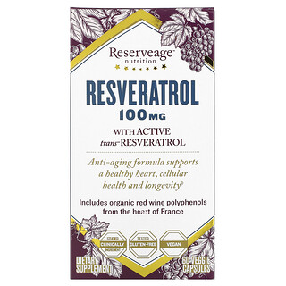 ReserveAge Nutrition, Ресвератрол, 100 мг, 60 растительных капсул