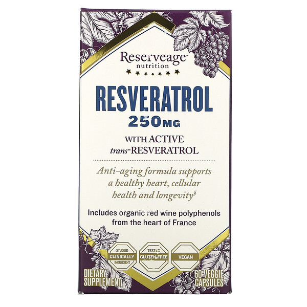ReserveAge Nutrition‏, Resveratrol, 250 mg, 60 Veggie Capsules