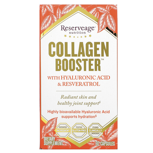 ReserveAge Nutrition‏, Collagen Booster, ממריץ קולגן עם חומצה היאלורונית ורזברטרול, 60 כמוסות