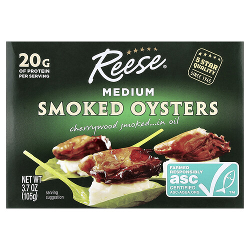 Reese, Medium Smoked Oysters, 3.70 oz (105 g)